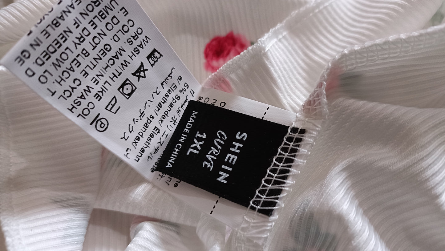 Floral Top with Elasticated Neckline and Raglan Short Sleeves