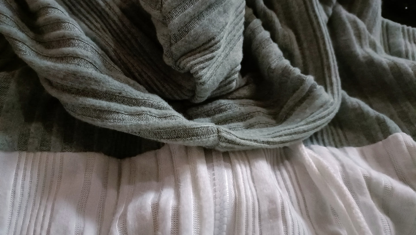 Green and White Block Striped Hoodie