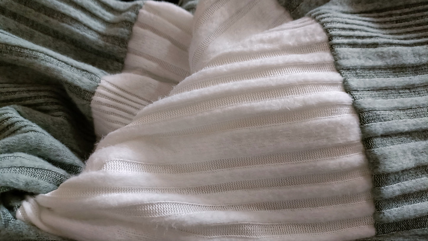 Green and White Block Striped Hoodie