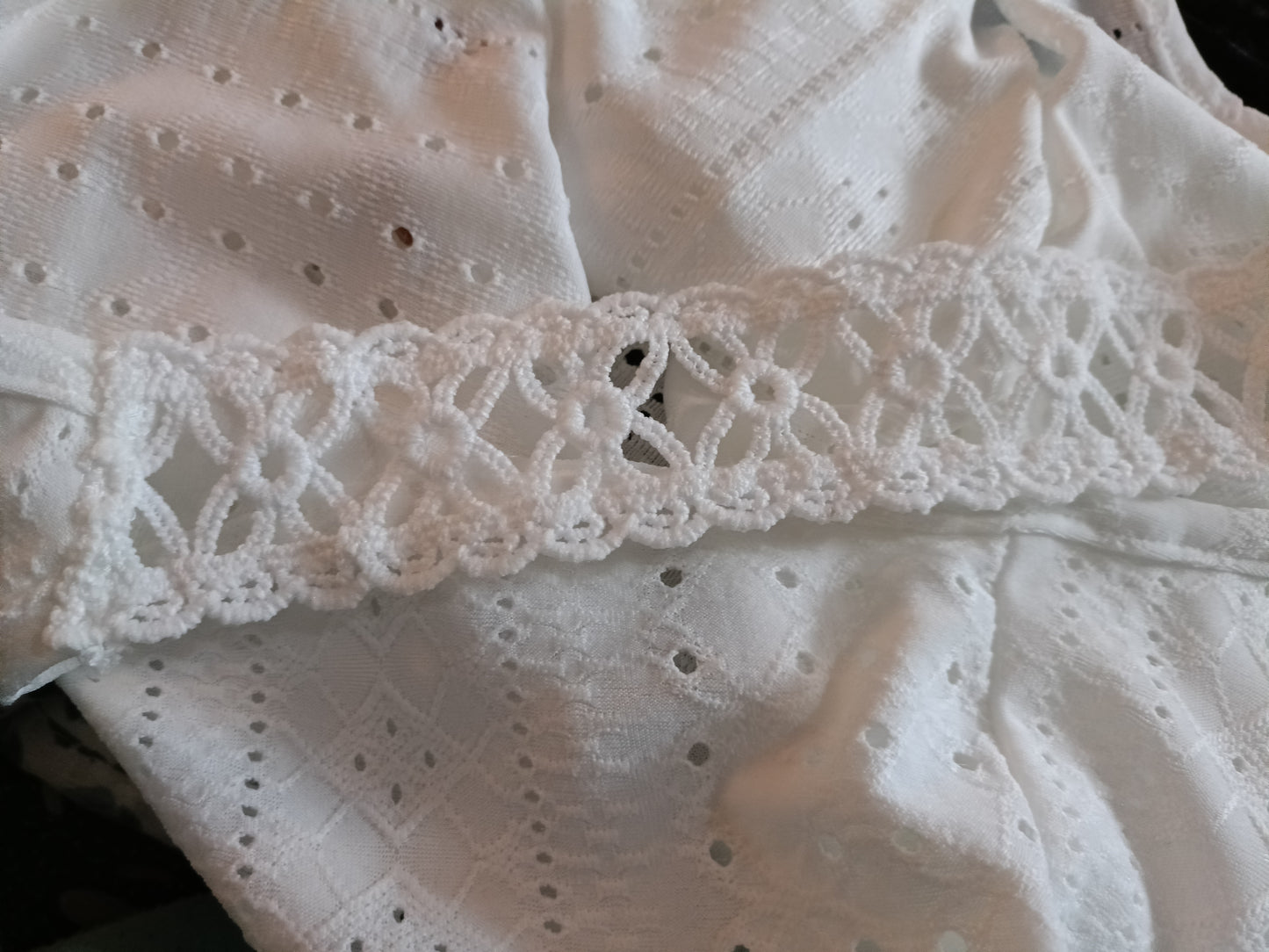 Eyelet Embroidery Vest Top with Lace Straps and Button Detail