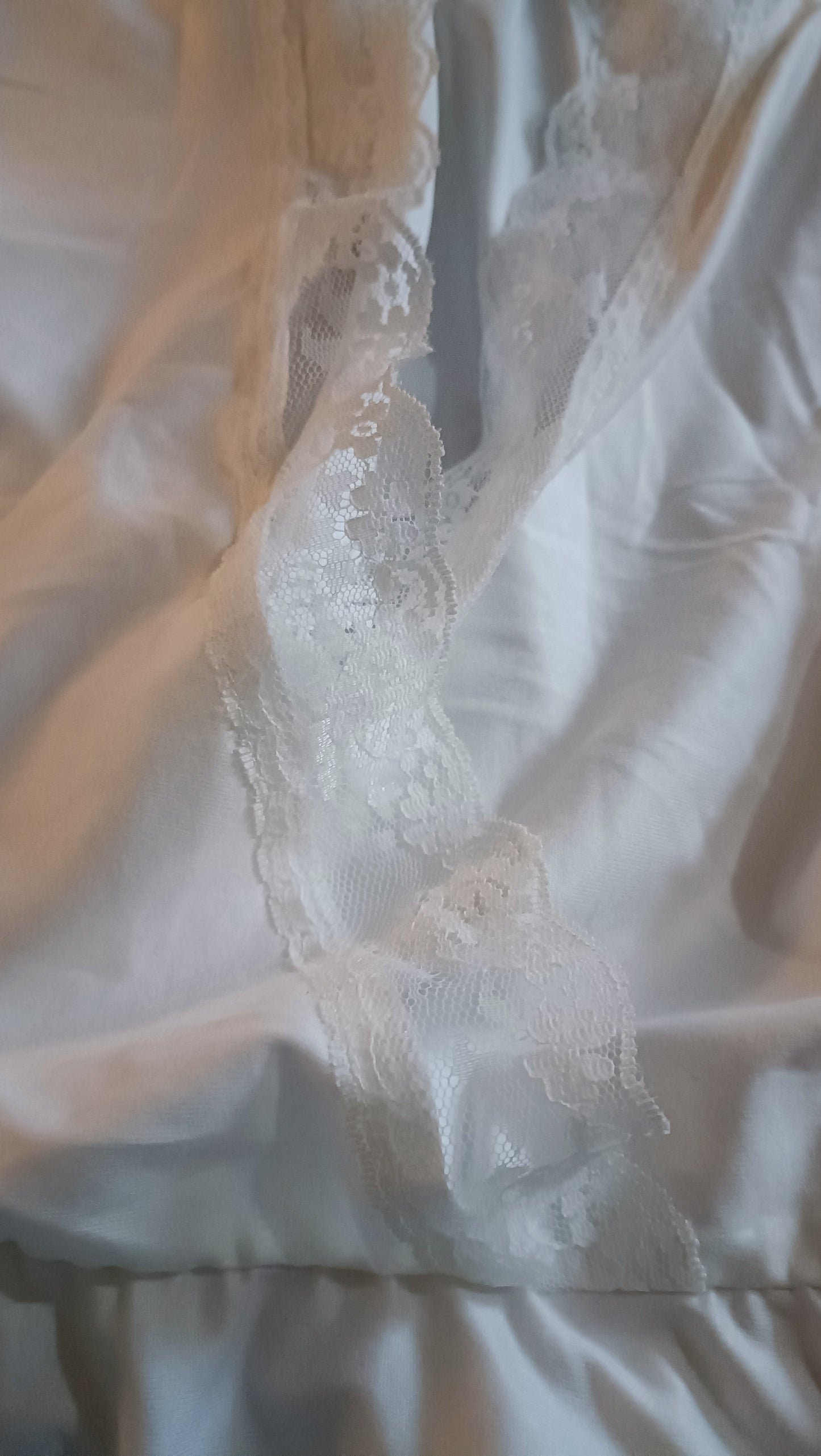 Blue and White Ombre Deep V Neck Top with Lace Trim, Lace Cap Sleeves and Belt
