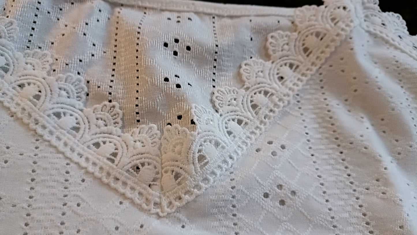 Off White Eyelet Embroidery Vest Top with Lace Trim