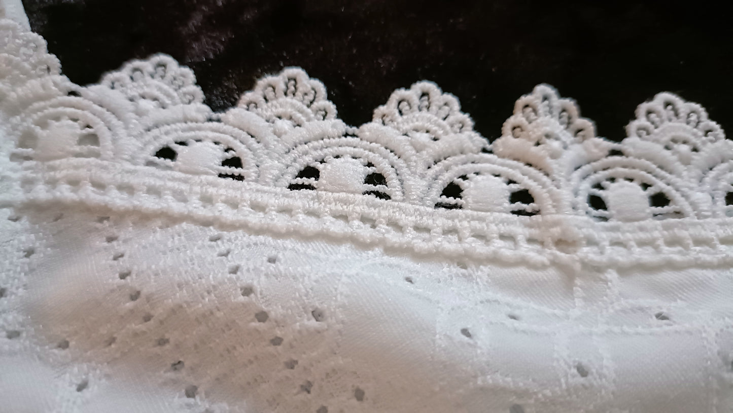 Off White Eyelet Embroidery Vest Top with Lace Trim