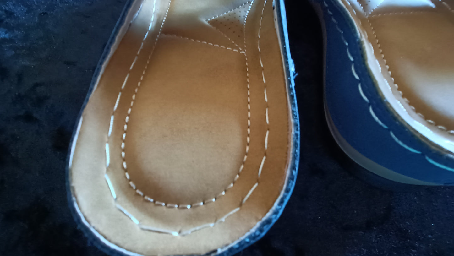 Navy Sandals with Flower Detail