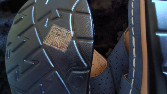 Navy Sandals with Flower Detail