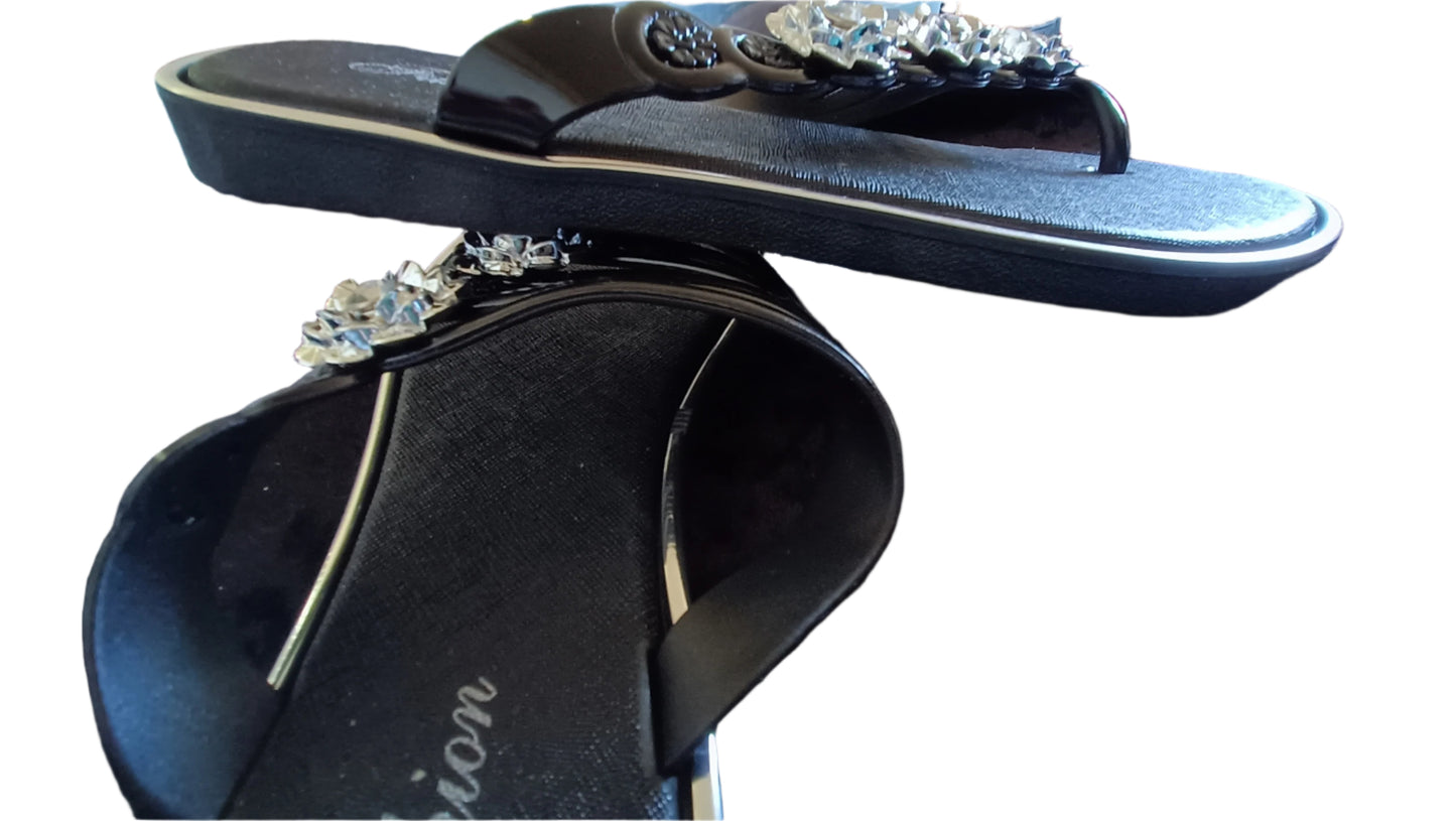 Summer Flip Flop Sandals with Rhinestone Flower Detail