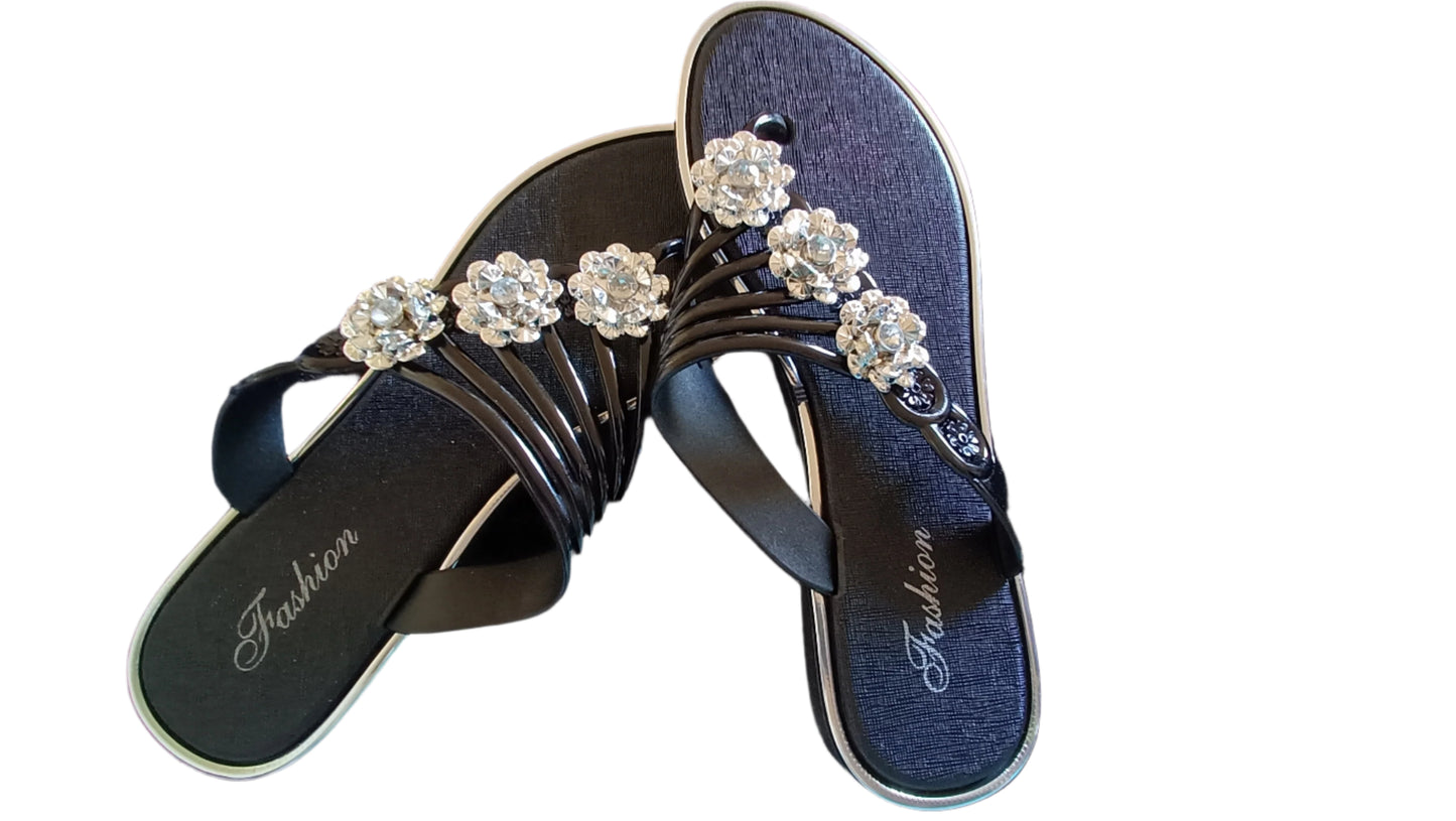 Summer Flip Flop Sandals with Rhinestone Flower Detail