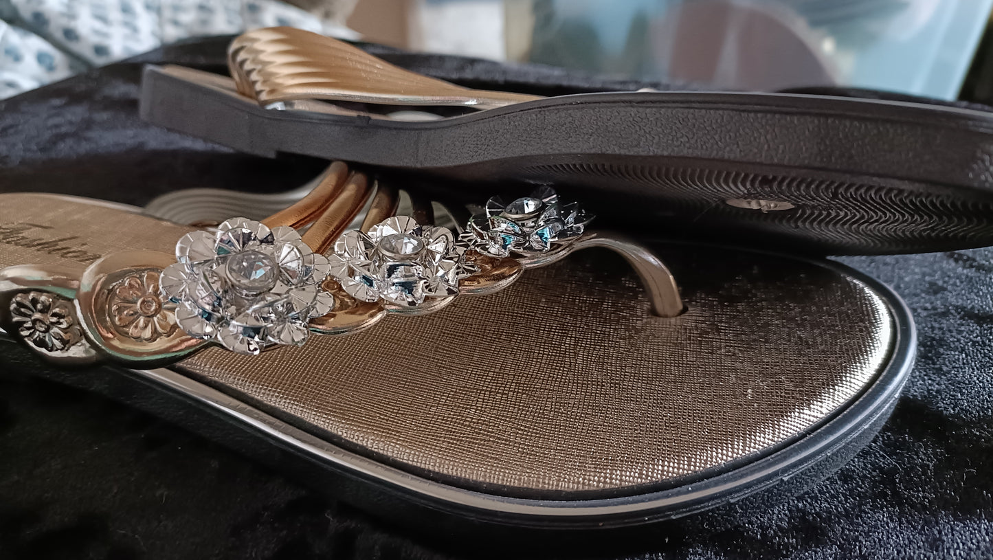 Summer Flip Flop Sandals with Rhinestone Flower Detail