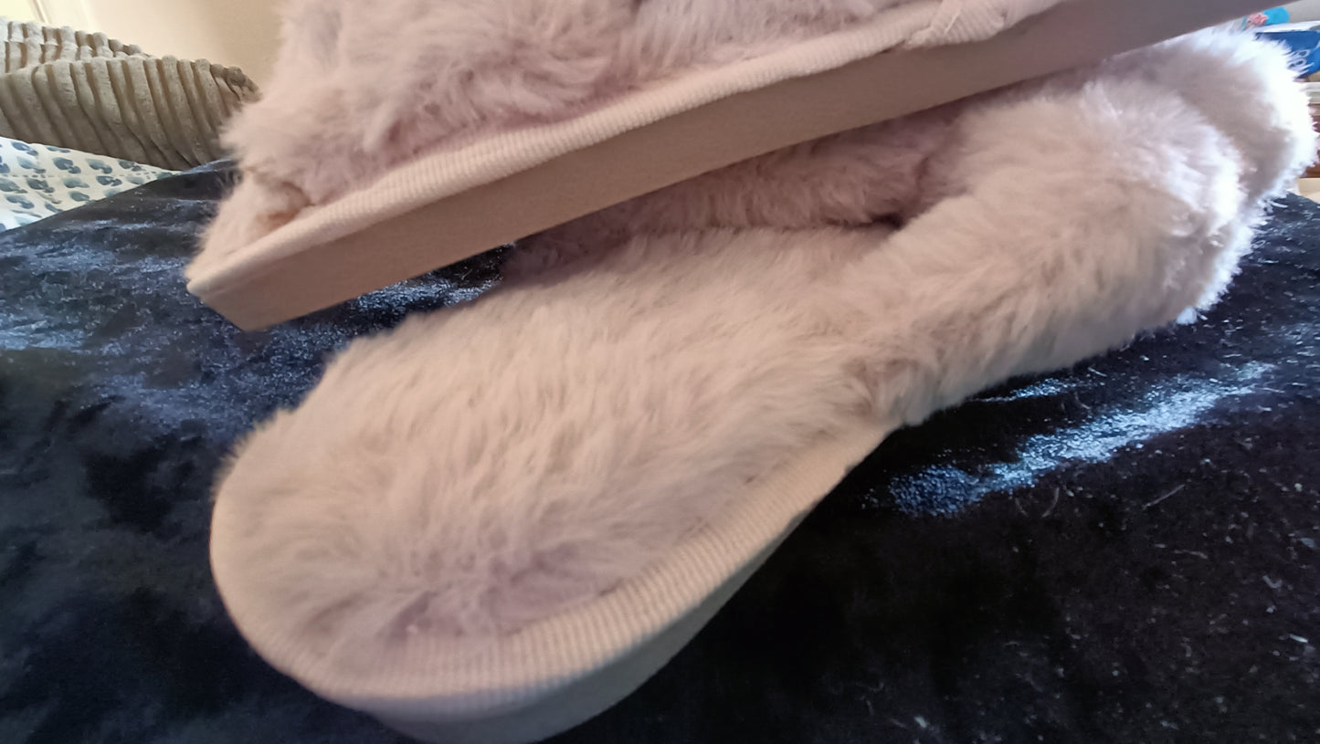 Pink Fluffy Faux Fur Slippers