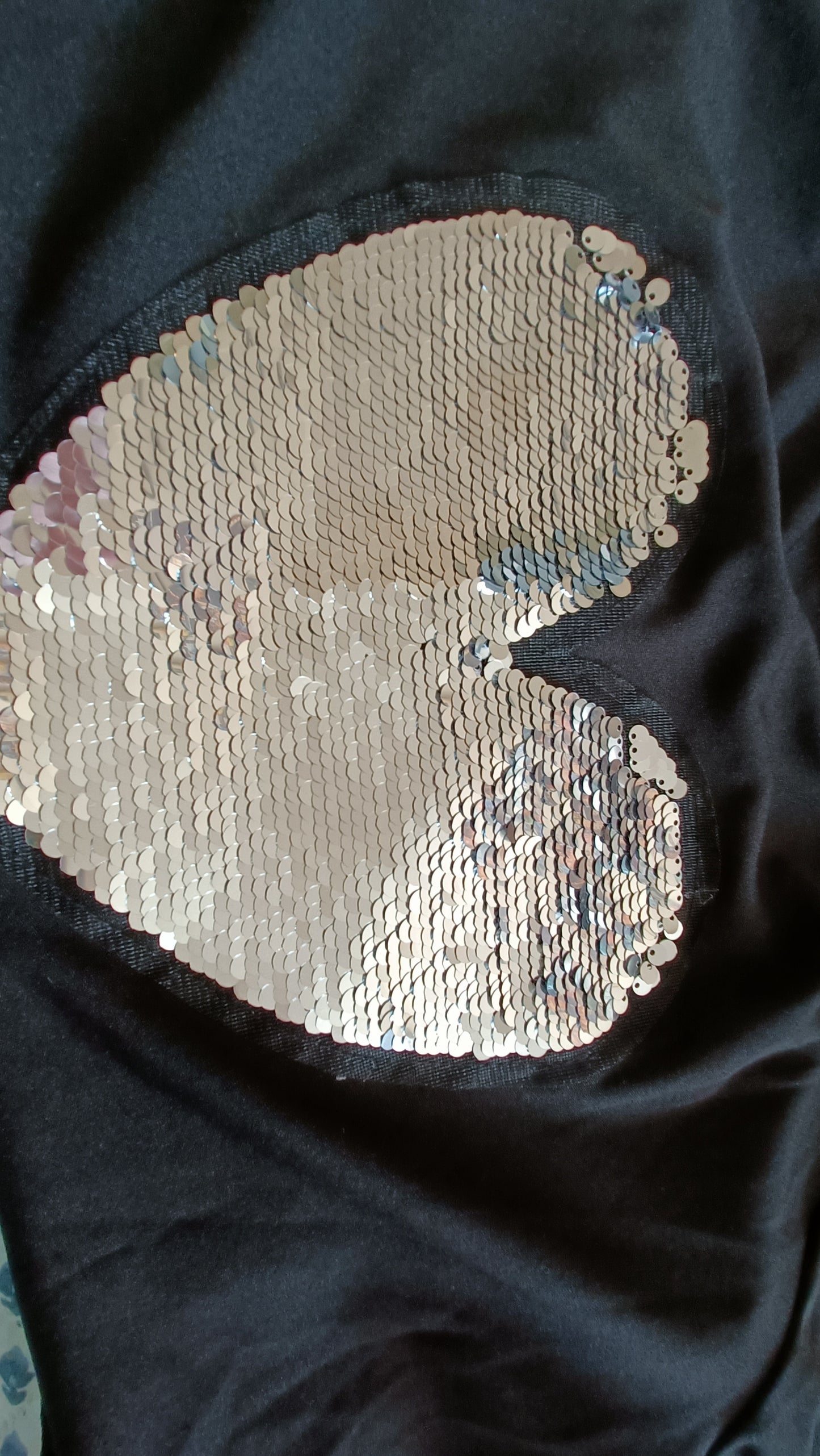 Black T Shirt with Sequin Heart Motif