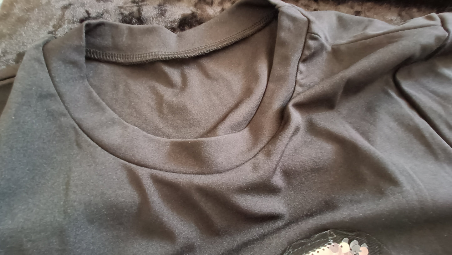 Black T Shirt with Sequin Heart Motif