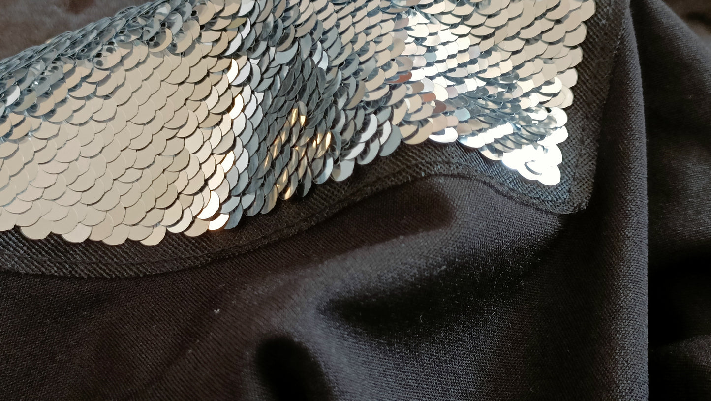Black T Shirt with Sequin Heart Motif