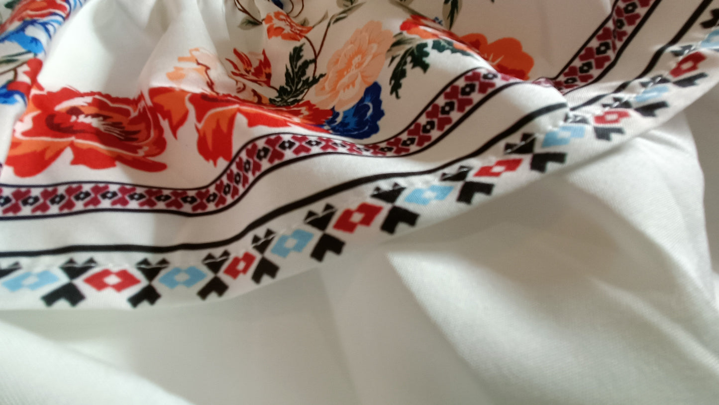 White Bardot Style Top with Floral Frill