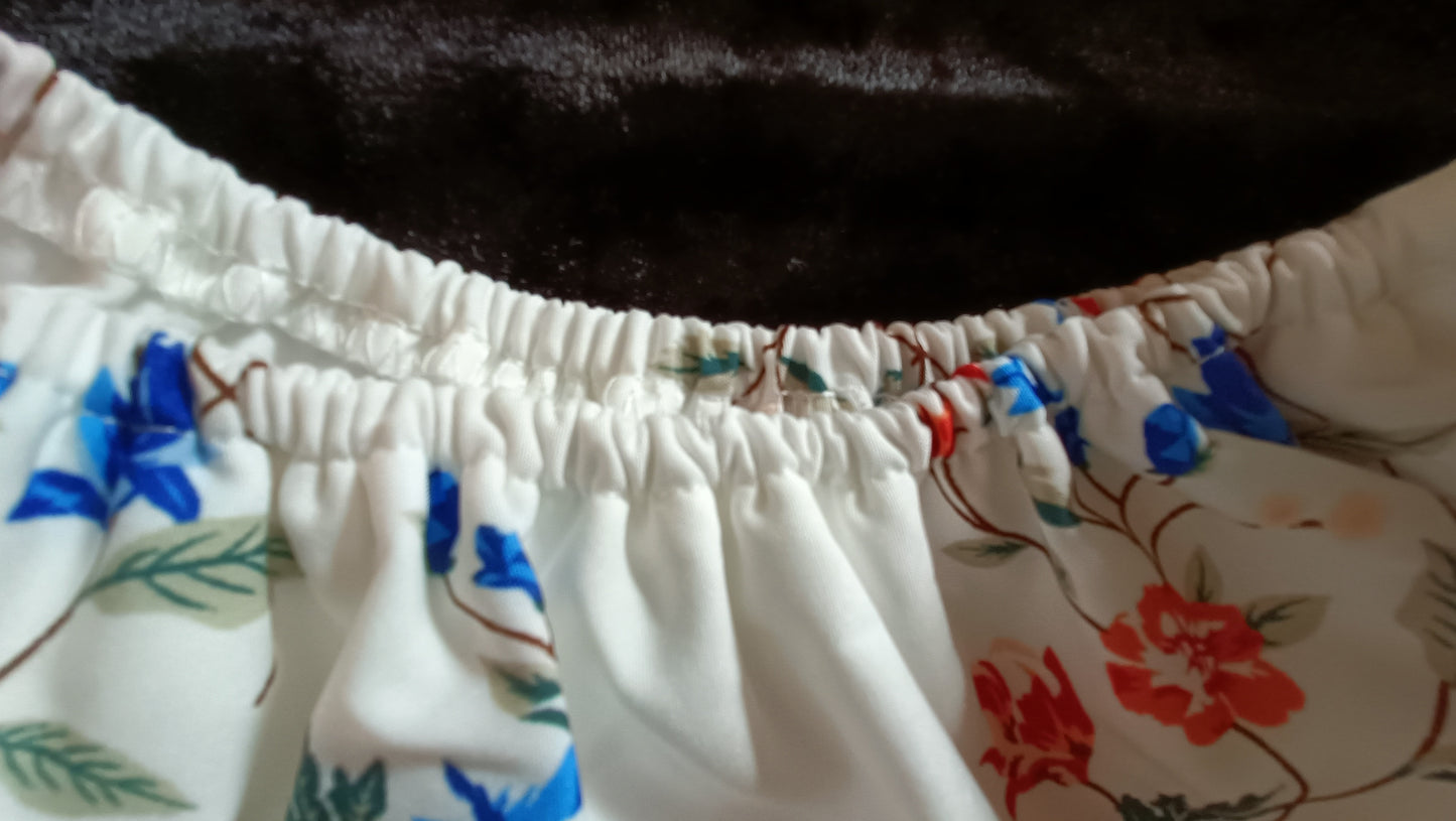 White Bardot Style Top with Floral Frill