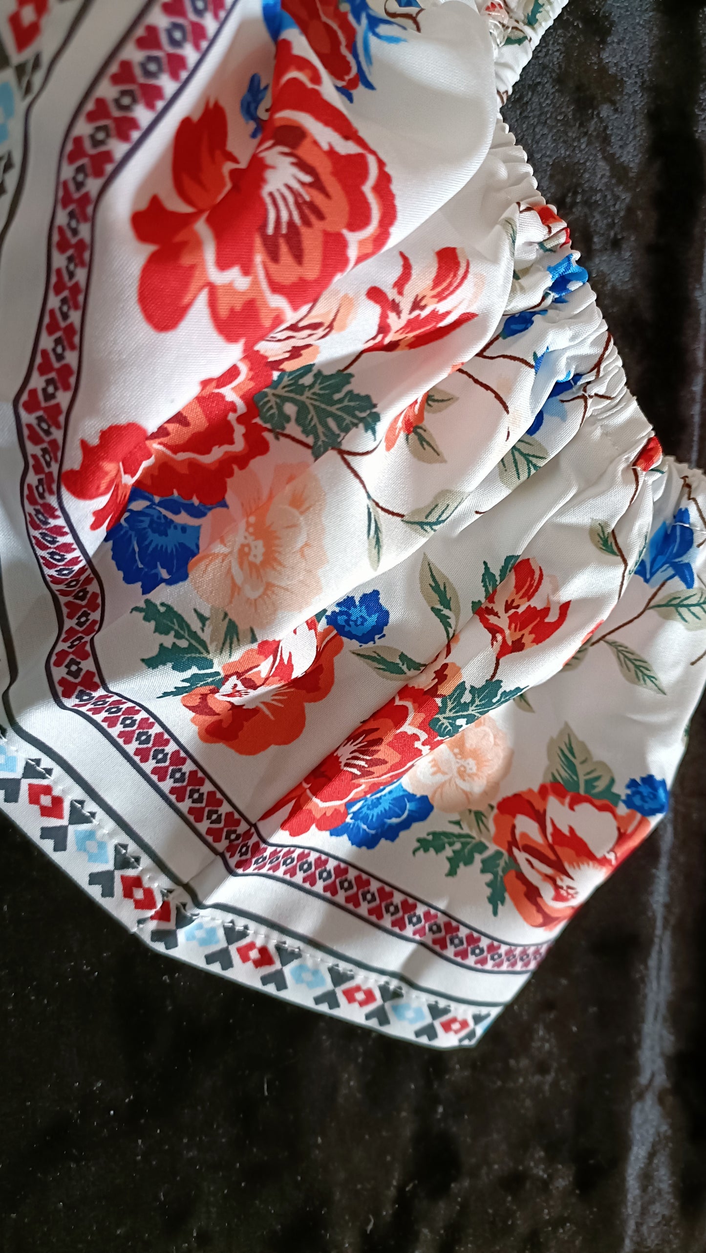 White Bardot Style Top with Floral Frill