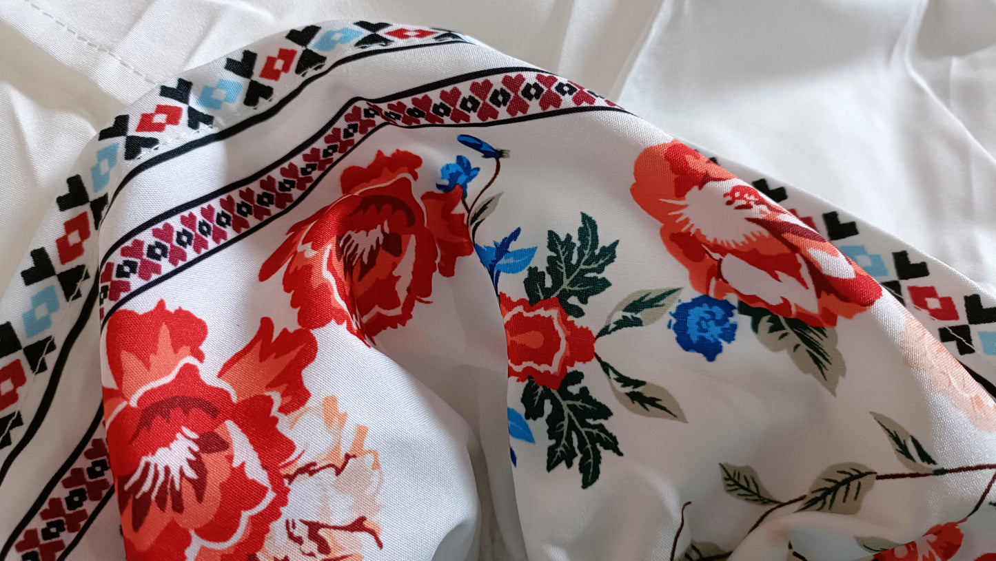 White Bardot Style Top with Floral Frill