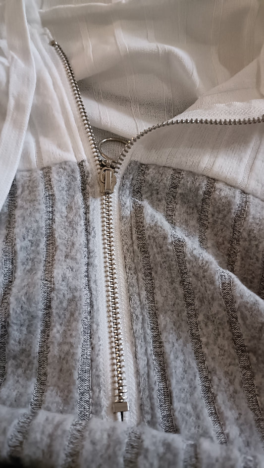 Black, White and Grey Block Stripe Half Zip Hoodie