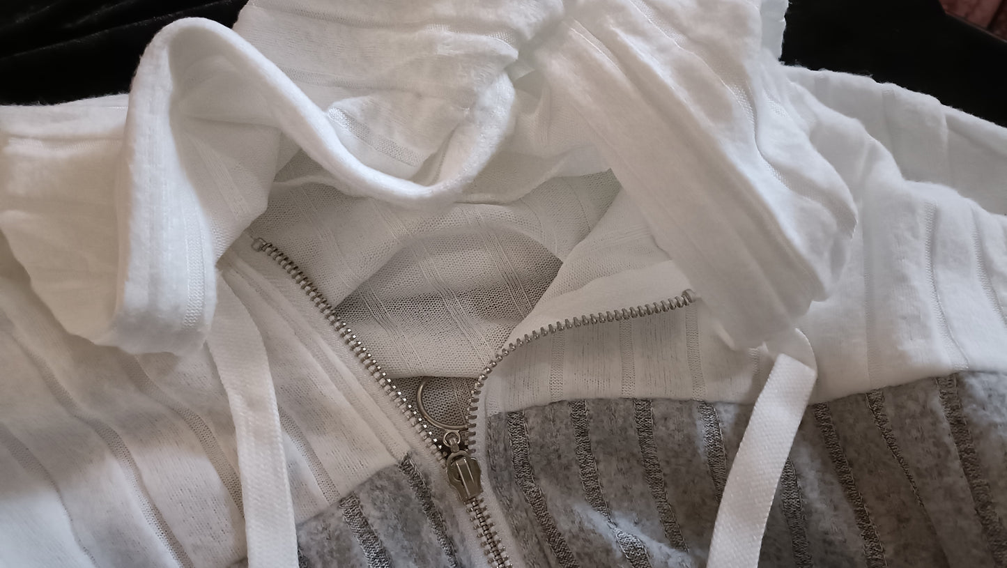 Black, White and Grey Block Stripe Half Zip Hoodie