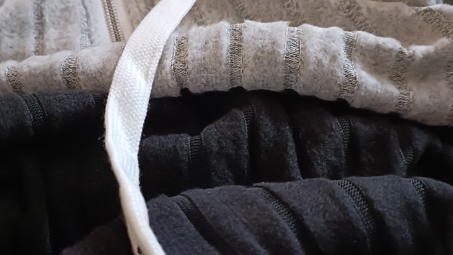 Black, White and Grey Block Stripe Half Zip Hoodie
