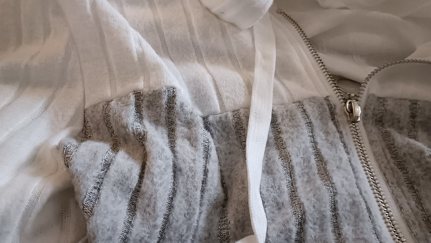 Black, White and Grey Block Stripe Half Zip Hoodie
