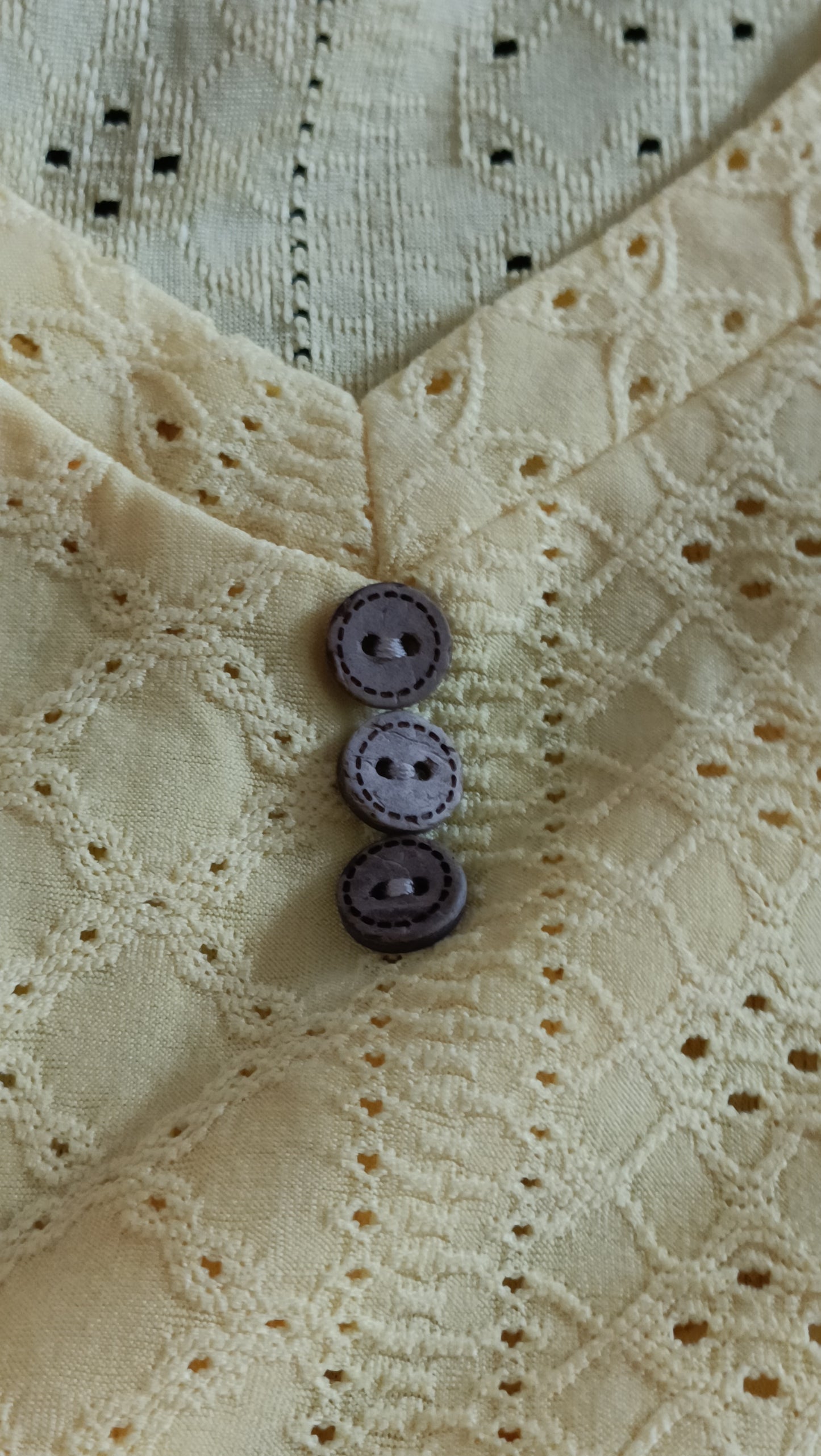 Vibrant Yellow Eyelet Embroidery Top with Tie Ruched Sleeve Detail
