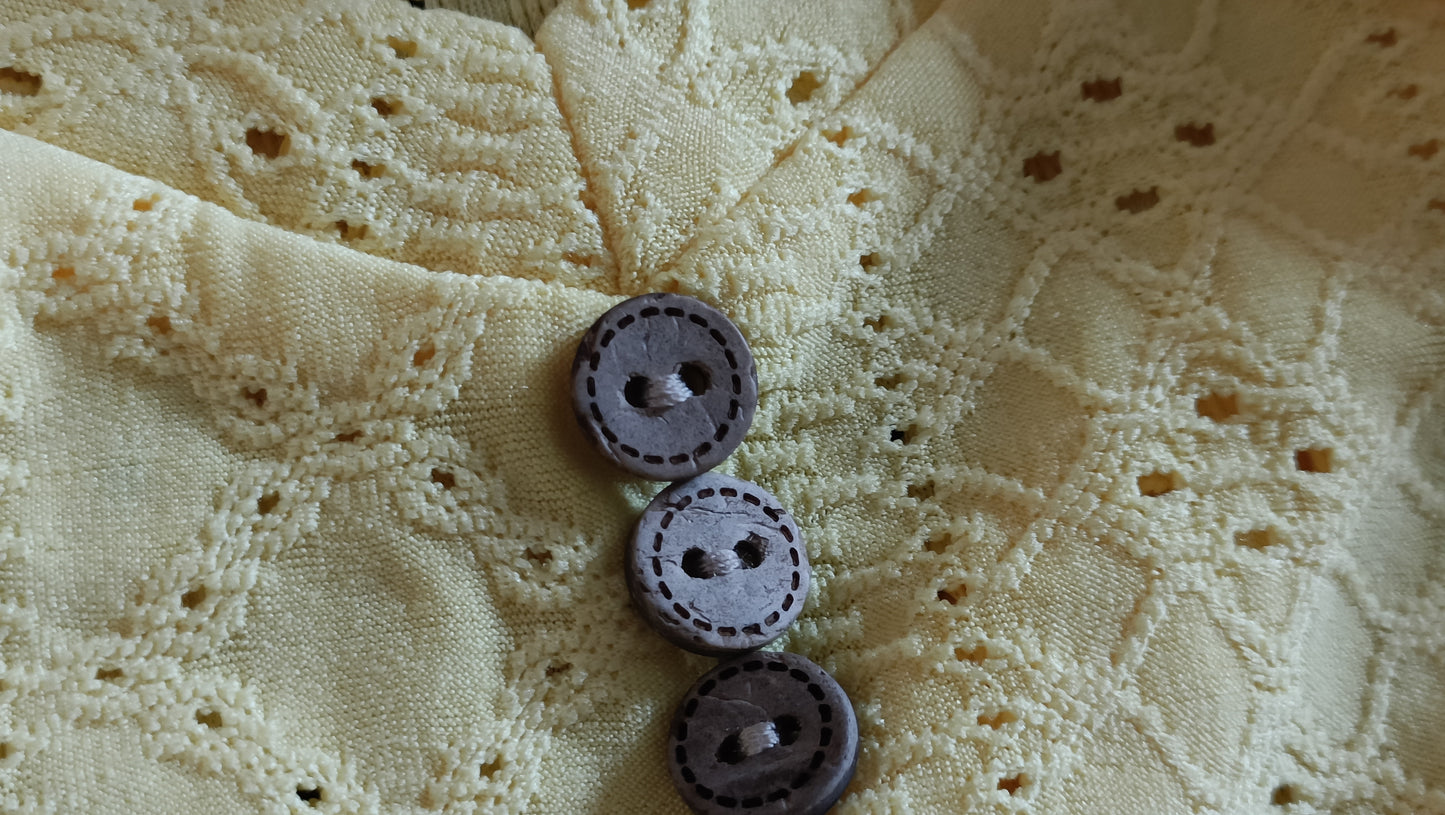 Vibrant Yellow Eyelet Embroidery Top with Tie Ruched Sleeve Detail