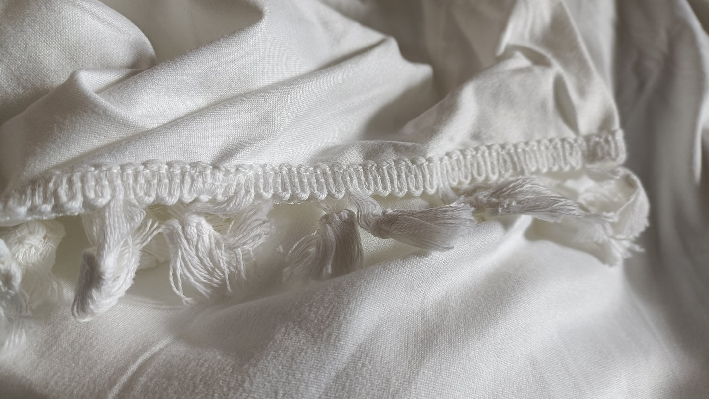 Off White/Cream Top with Tassel Trim on Sleeves and Hemline