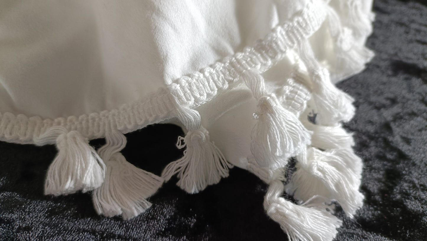 Off White/Cream Top with Tassel Trim on Sleeves and Hemline