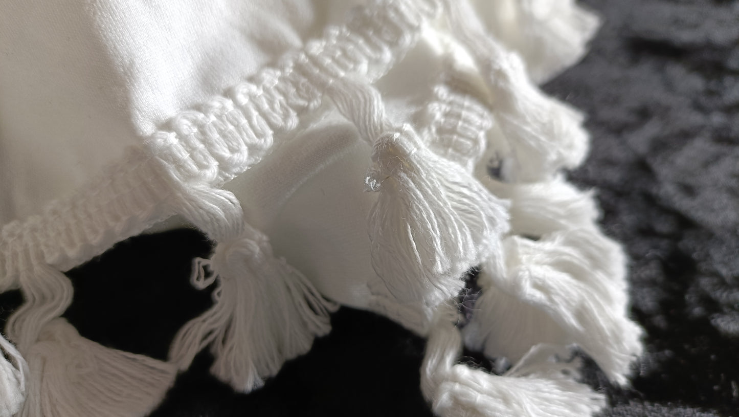 Off White/Cream Top with Tassel Trim on Sleeves and Hemline