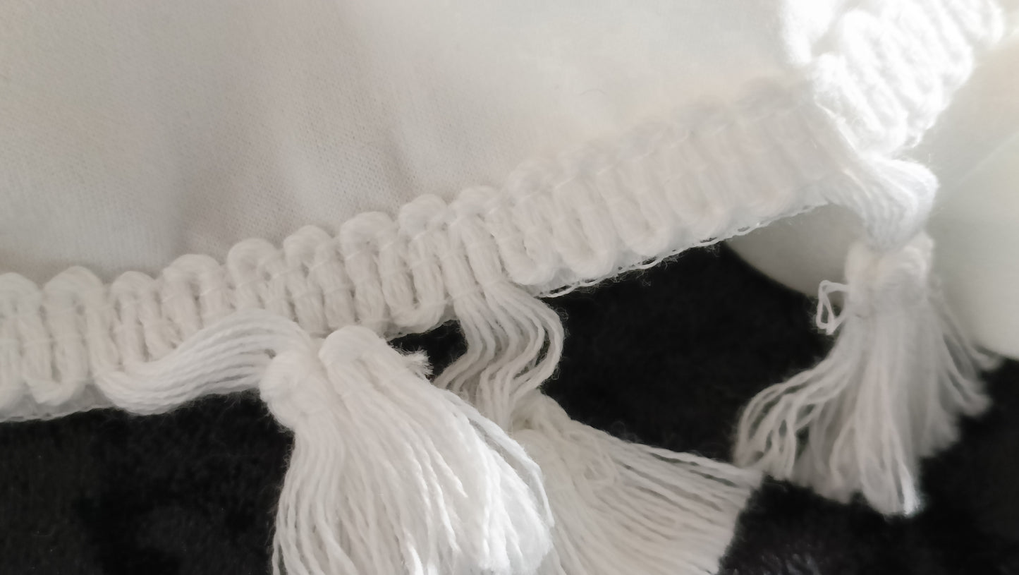 Off White/Cream Top with Tassel Trim on Sleeves and Hemline