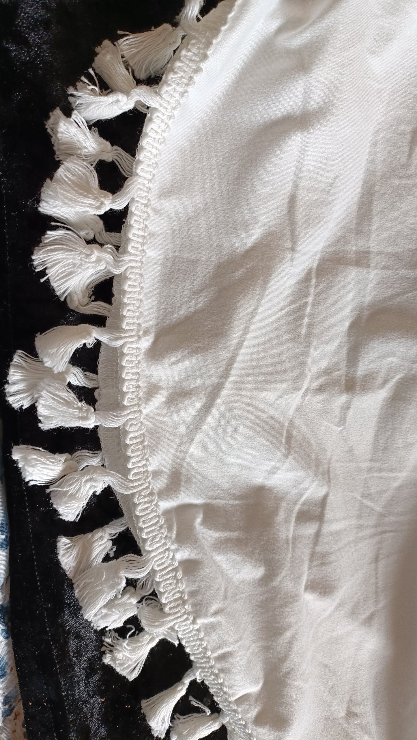 Off White/Cream Top with Tassel Trim on Sleeves and Hemline