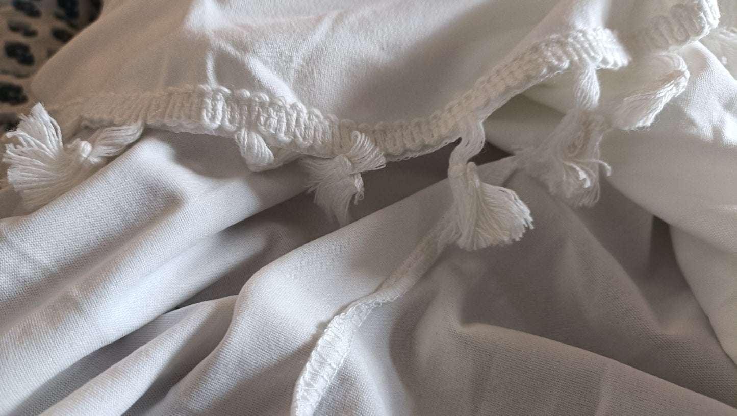 Off White/Cream Top with Tassel Trim on Sleeves and Hemline