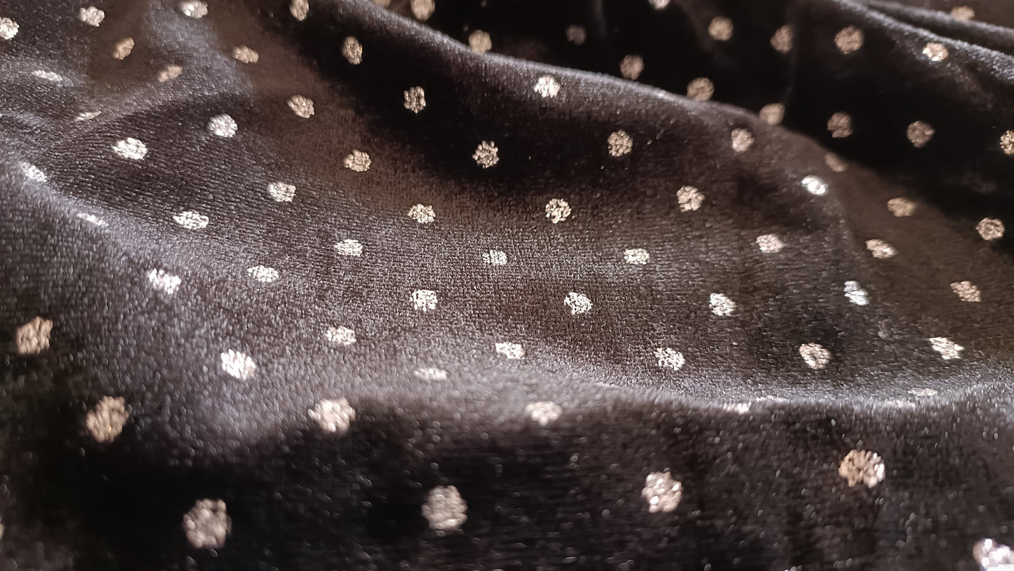 Black Velvet Touch Strappy Top with Silver Polka Dots