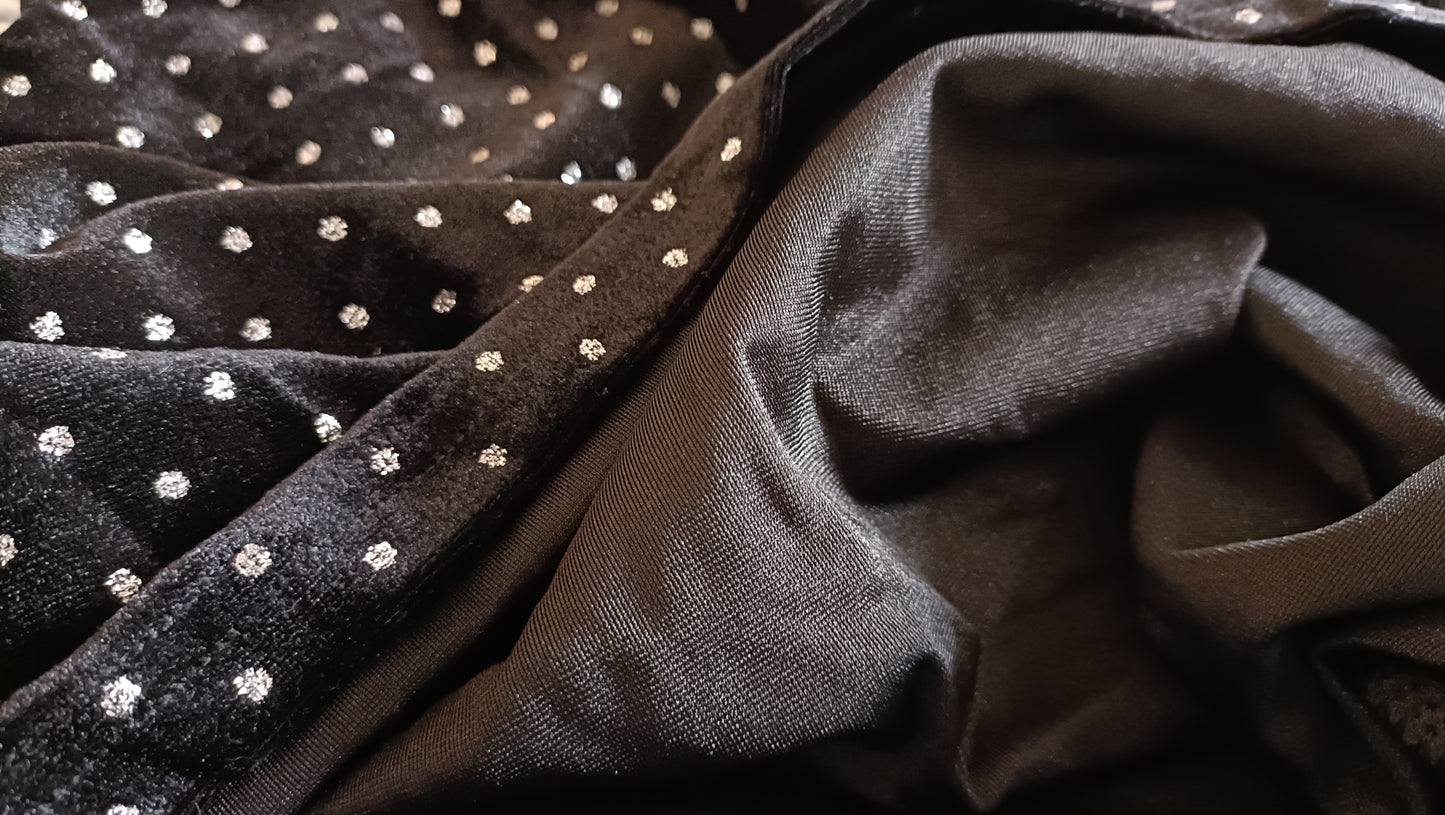 Black Velvet Touch Strappy Top with Silver Polka Dots