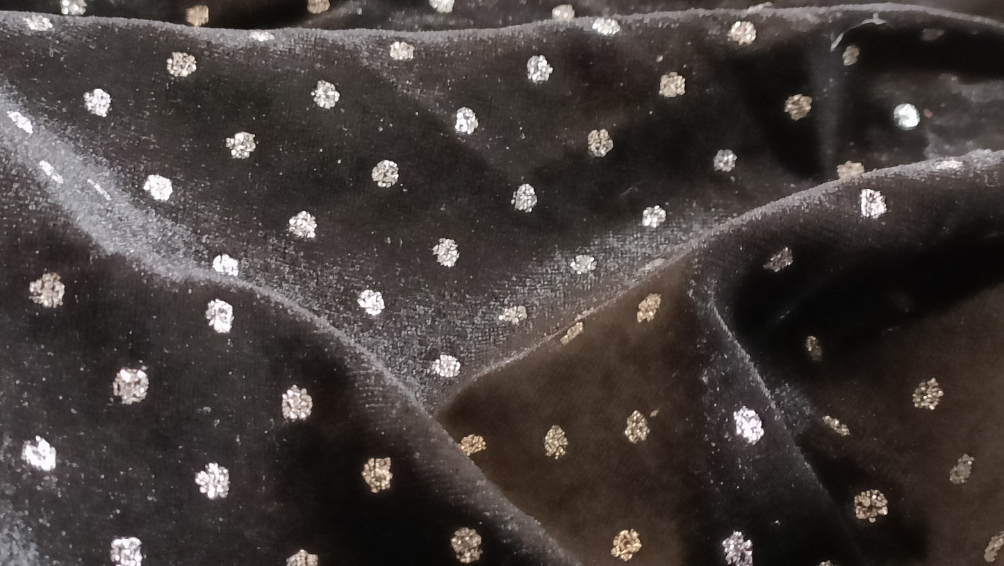 Black Velvet Touch Strappy Top with Silver Polka Dots
