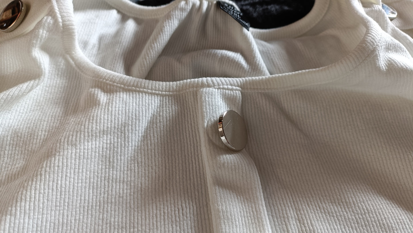 White Long Sleeve Top with Metal Button Detail