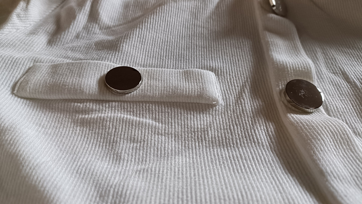 White Long Sleeve Top with Metal Button Detail