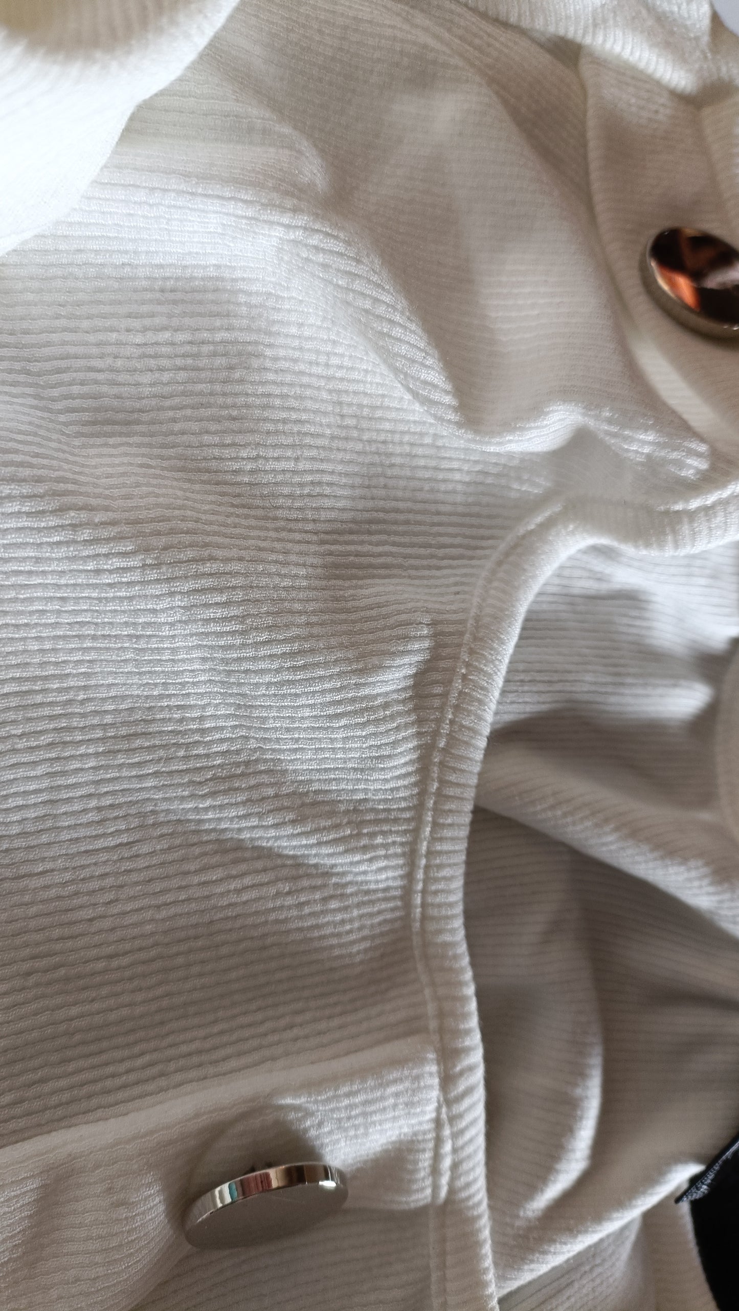 White Long Sleeve Top with Metal Button Detail