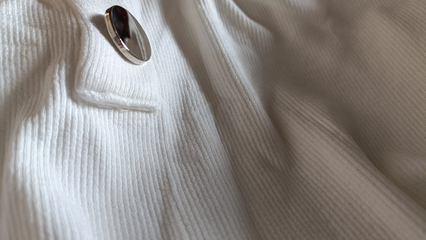 White Long Sleeve Top with Metal Button Detail