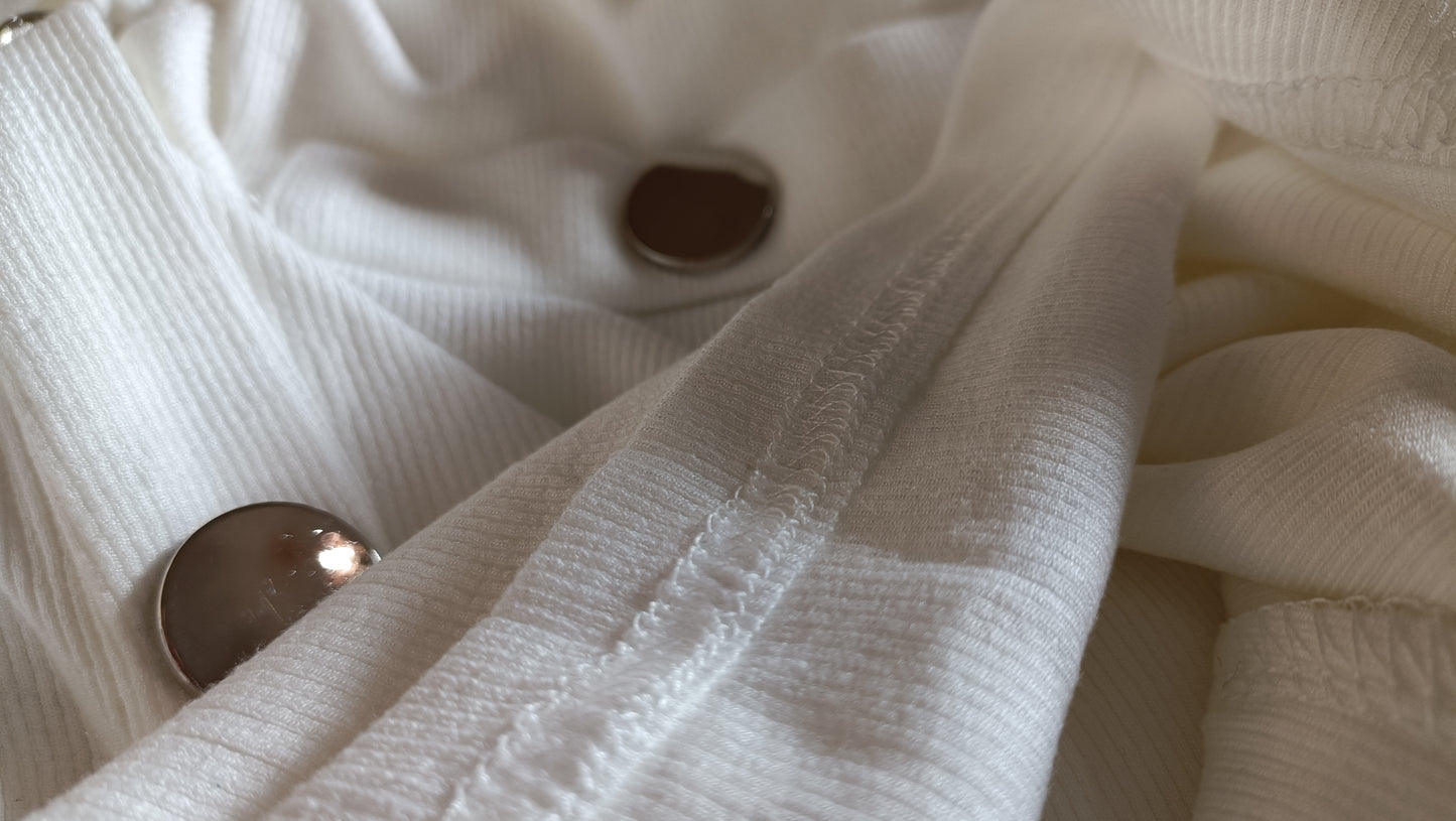 White Long Sleeve Top with Metal Button Detail
