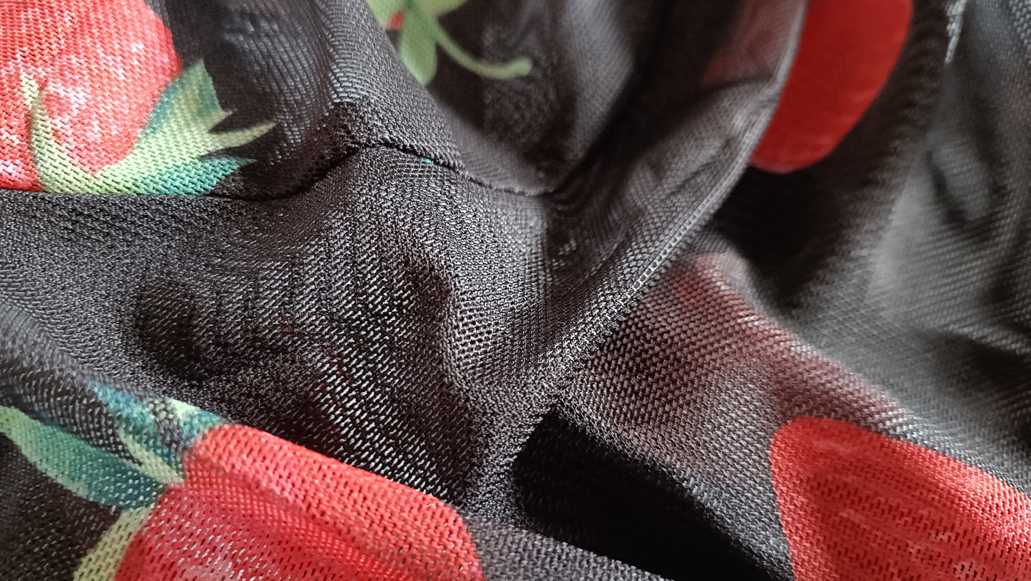Semi Sheer Black Top with Strawberry Print