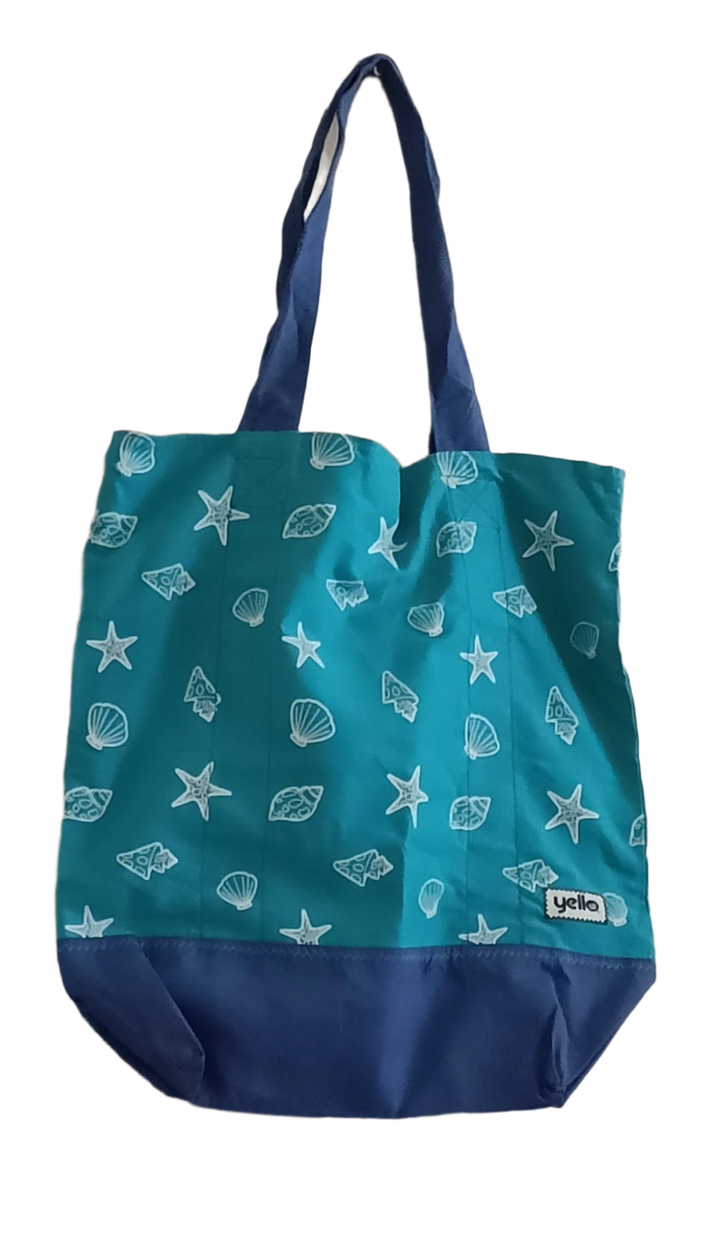 Green and Blue Beach Bag with Shell Design
