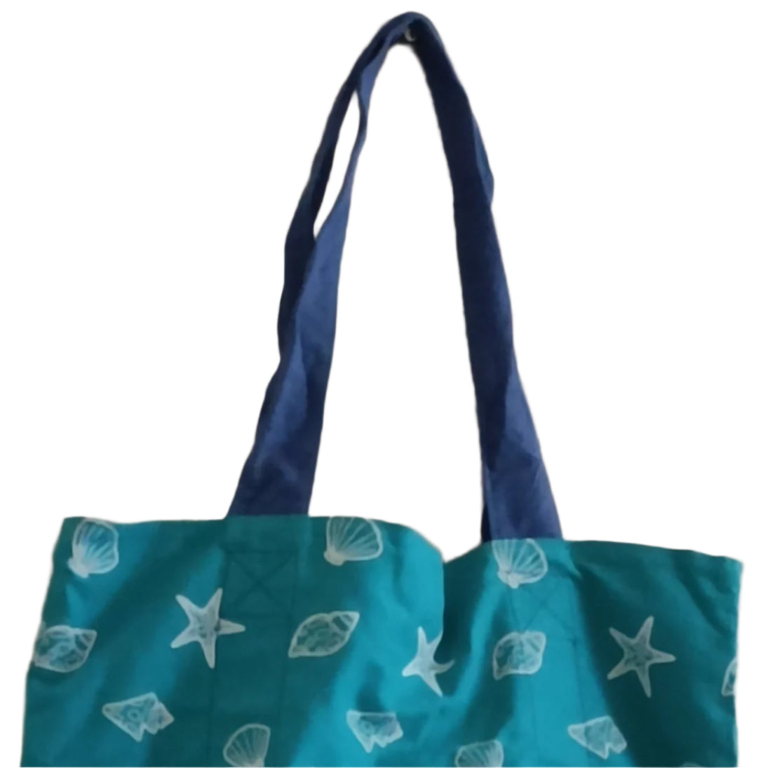 Green and Blue Beach Bag with Shell Design