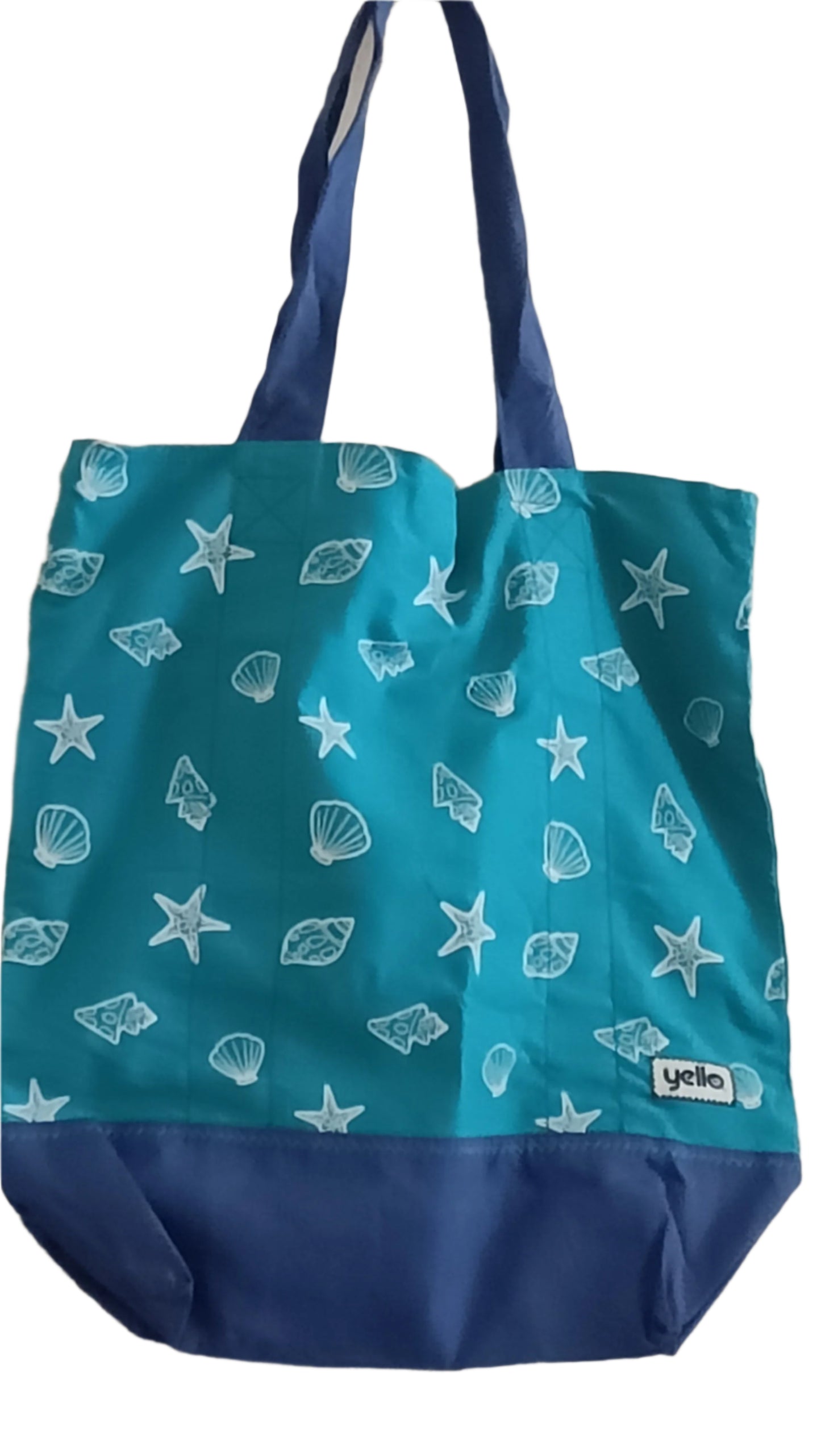 Green and Blue Beach Bag with Shell Design