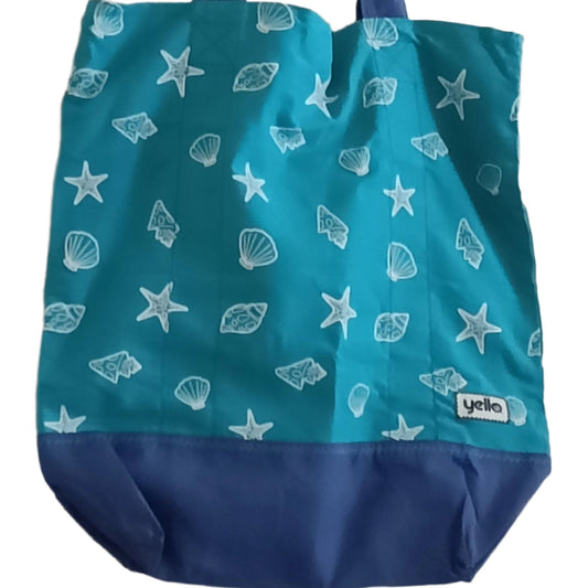 Green and Blue Beach Bag with Shell Design