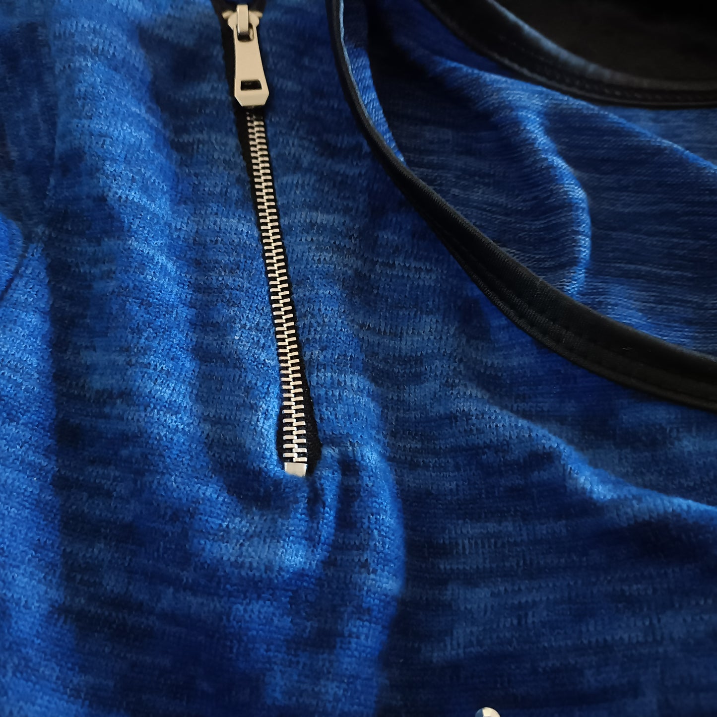 Blue Top with Sparkly Owl Motif and Zip Detail