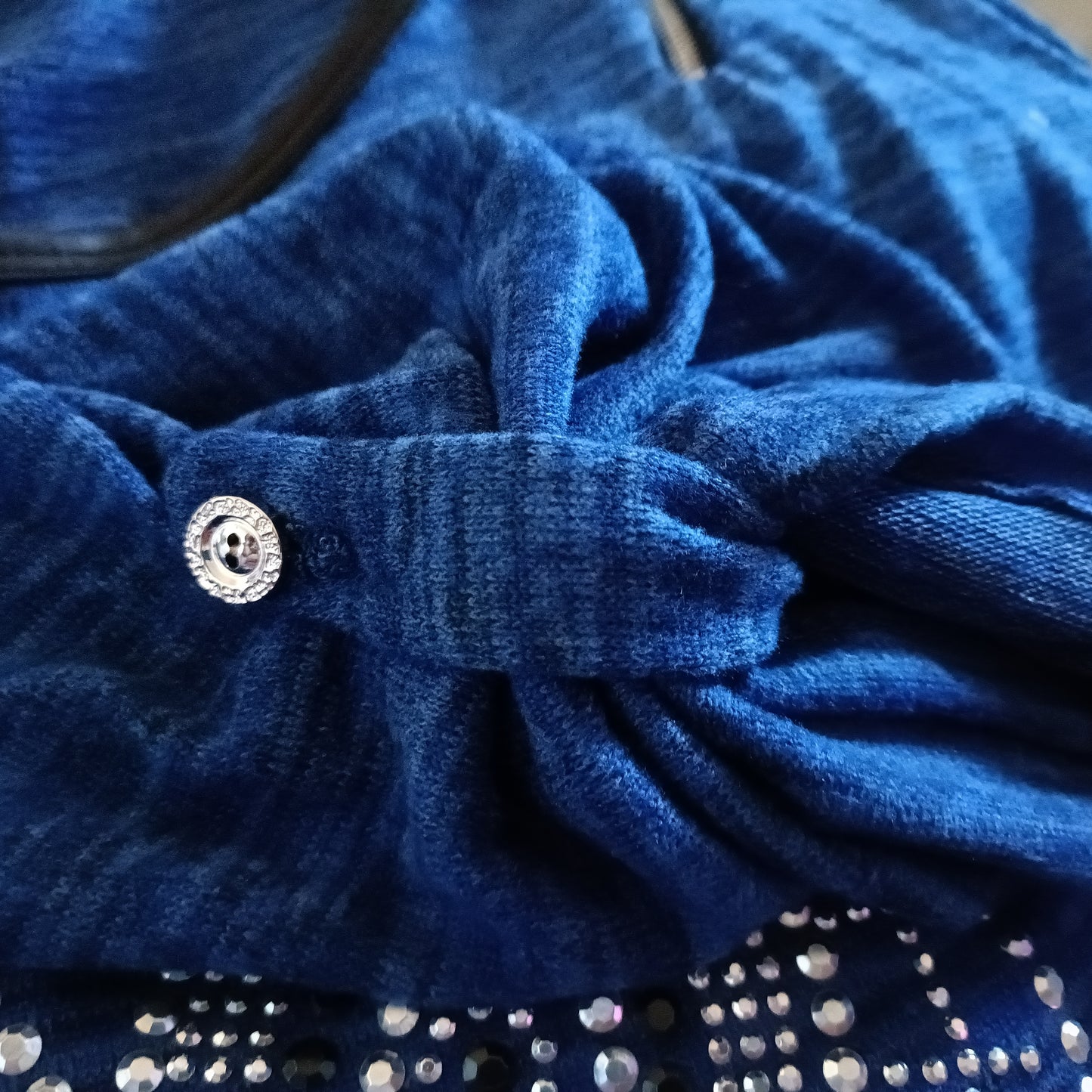 Blue Top with Sparkly Owl Motif and Zip Detail
