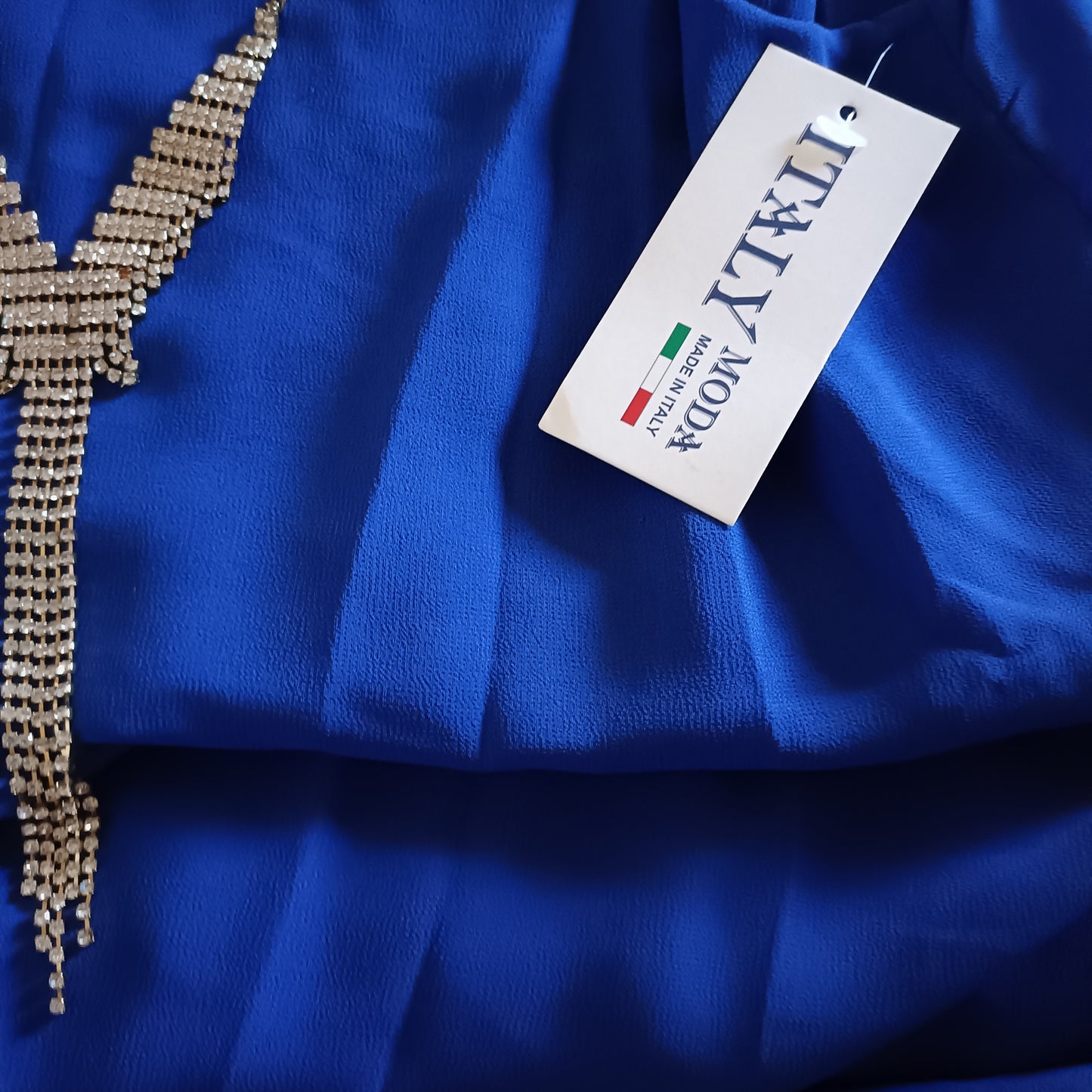 Blue Sleeveless Top with Necklace Detail