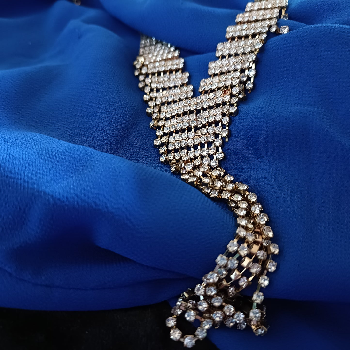 Blue Sleeveless Top with Necklace Detail