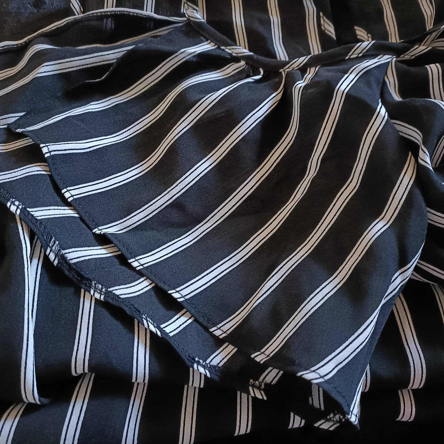 Black and White Striped Cold Shoulder Blouse